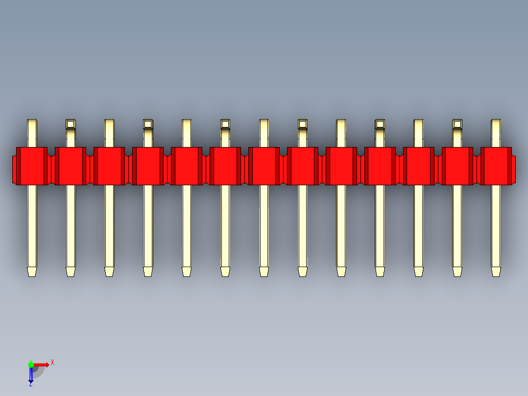 彩色公排针 100mil 2.54mm 系列-DS1022_red_13p_100mil_Type_SMT_R2_rev1.0俯视图