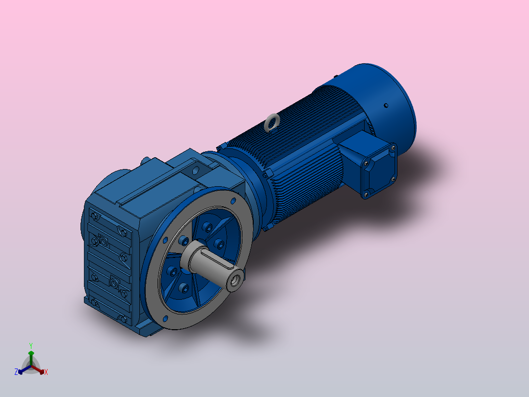KF77法兰轴伸式安装螺旋锥齿轮减速机KF77-YBE0.75-6P-135.28-M1-0°-A正等轴测图