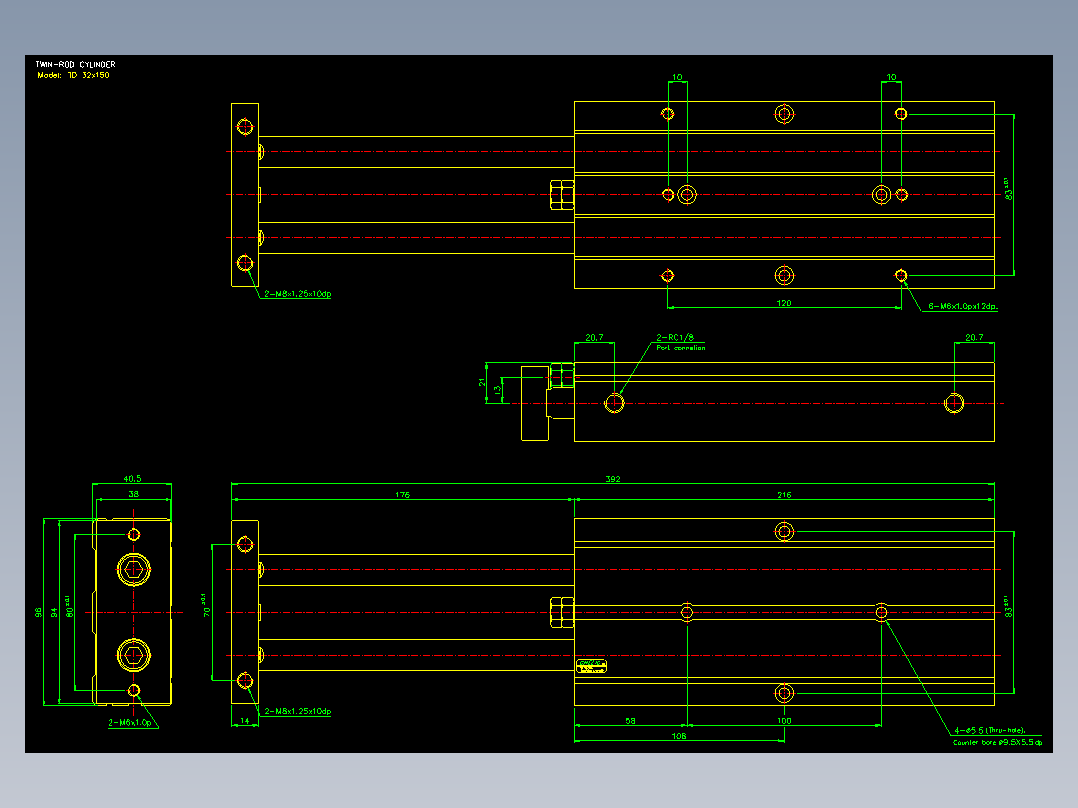 双轴气缸2D-TD32x150