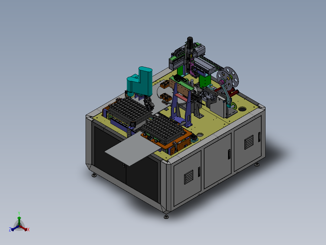 全自动上料贴膜组装一体机sw18可编辑正等轴测图
