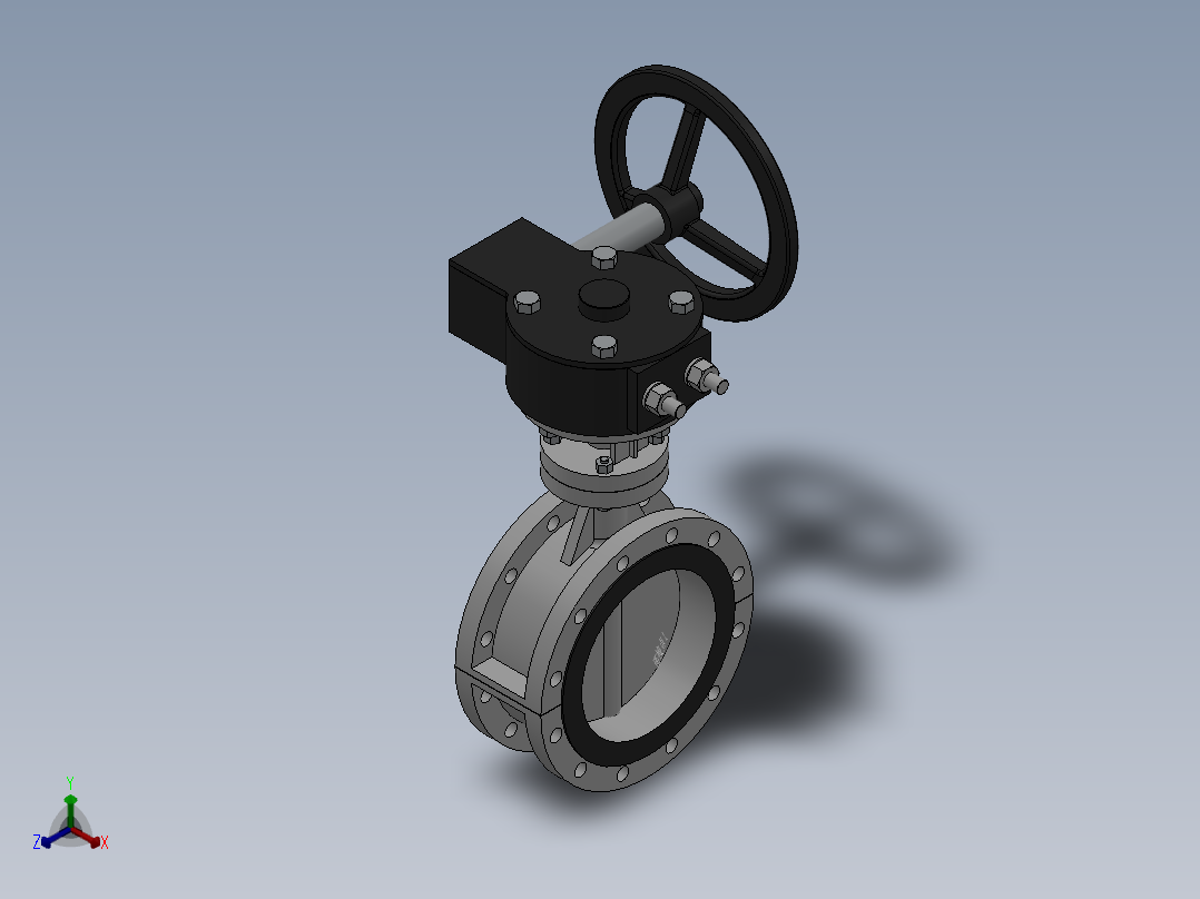 法兰式涡轮蝶阀-316L DN50-DN600正等轴测图