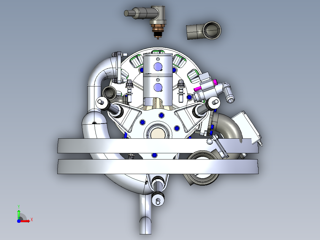 UAV Engine无人机3缸101cc 2冲程发动机前视图