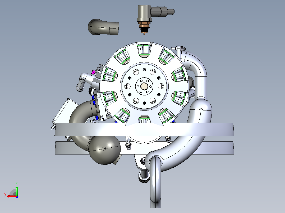 UAV Engine无人机3缸101cc 2冲程发动机后视图