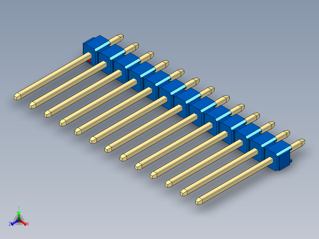 彩色公头100mil（2.54mm）系列-DS1021_blue_1x13p_100mil_Type5_rev1.0主视图