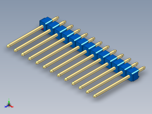 彩色公头100mil（2.54mm）系列-DS1021_blue_1x13p_100mil_Type5_rev1.0正等轴测缩略图