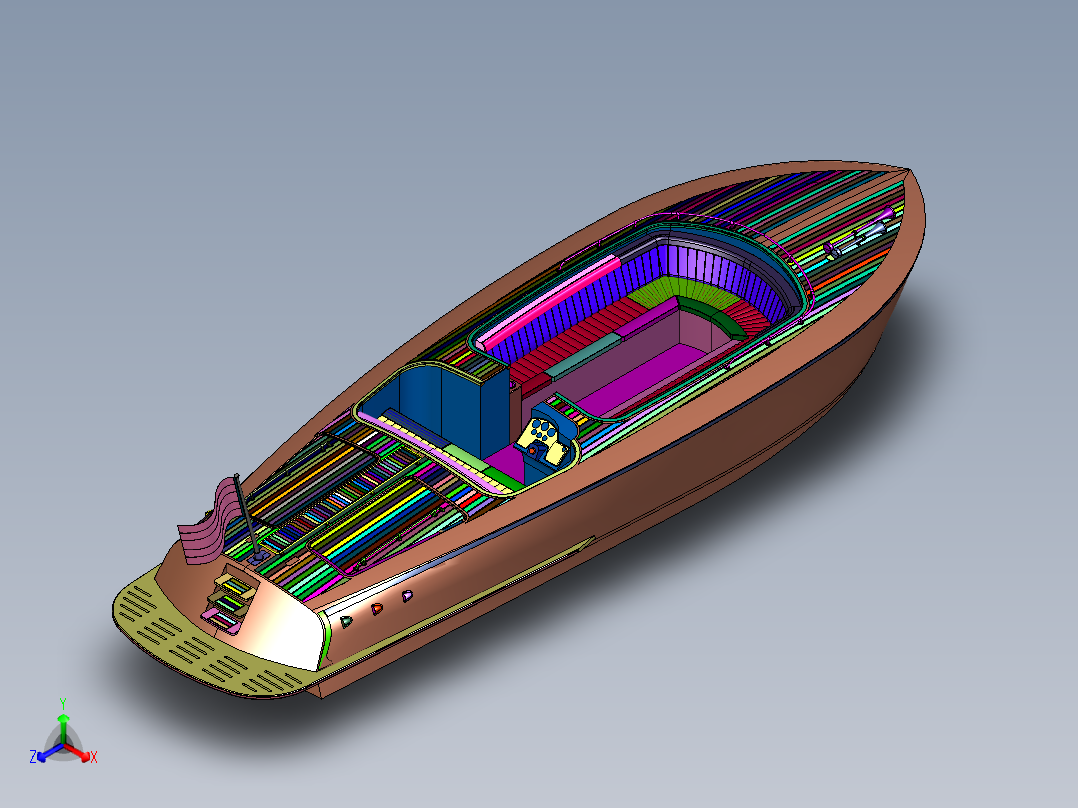 铝合金休闲观光游艇正等轴测图