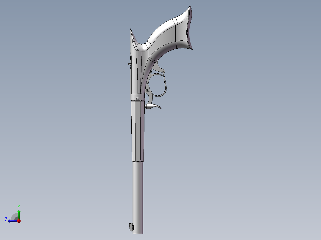 下置式击锤击发手枪右视图