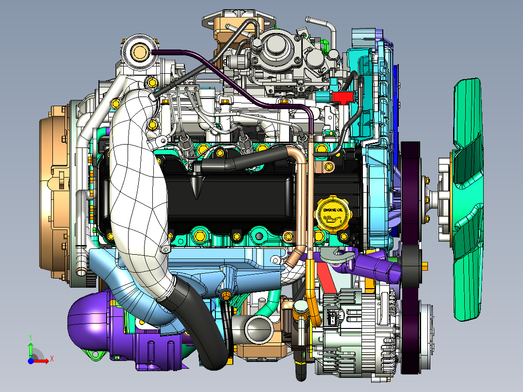 CATIA中的引擎模型前视图