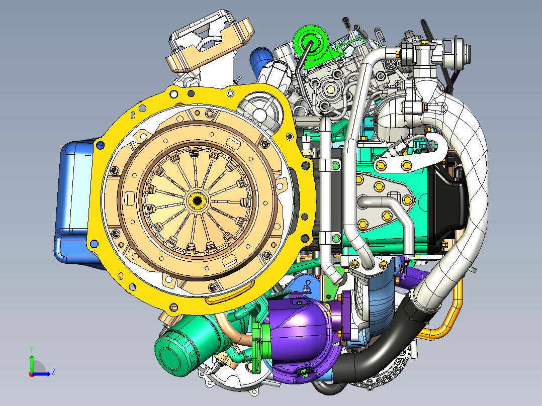CATIA中的引擎模型左视图