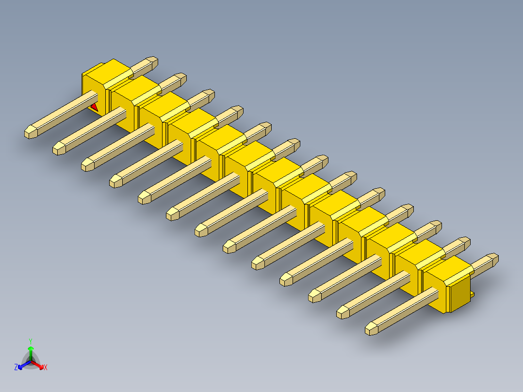 彩色公头100mil（2.54mm）系列-DS1021_yellow_1x13p_100mil_Type1_rev1.0主视图