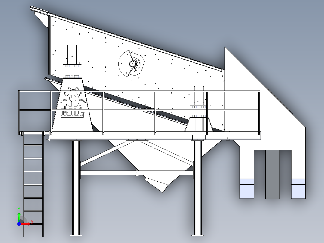 1200X4000X3振动筛系统3D数模图纸 Solidworks设计 附STEP前视图