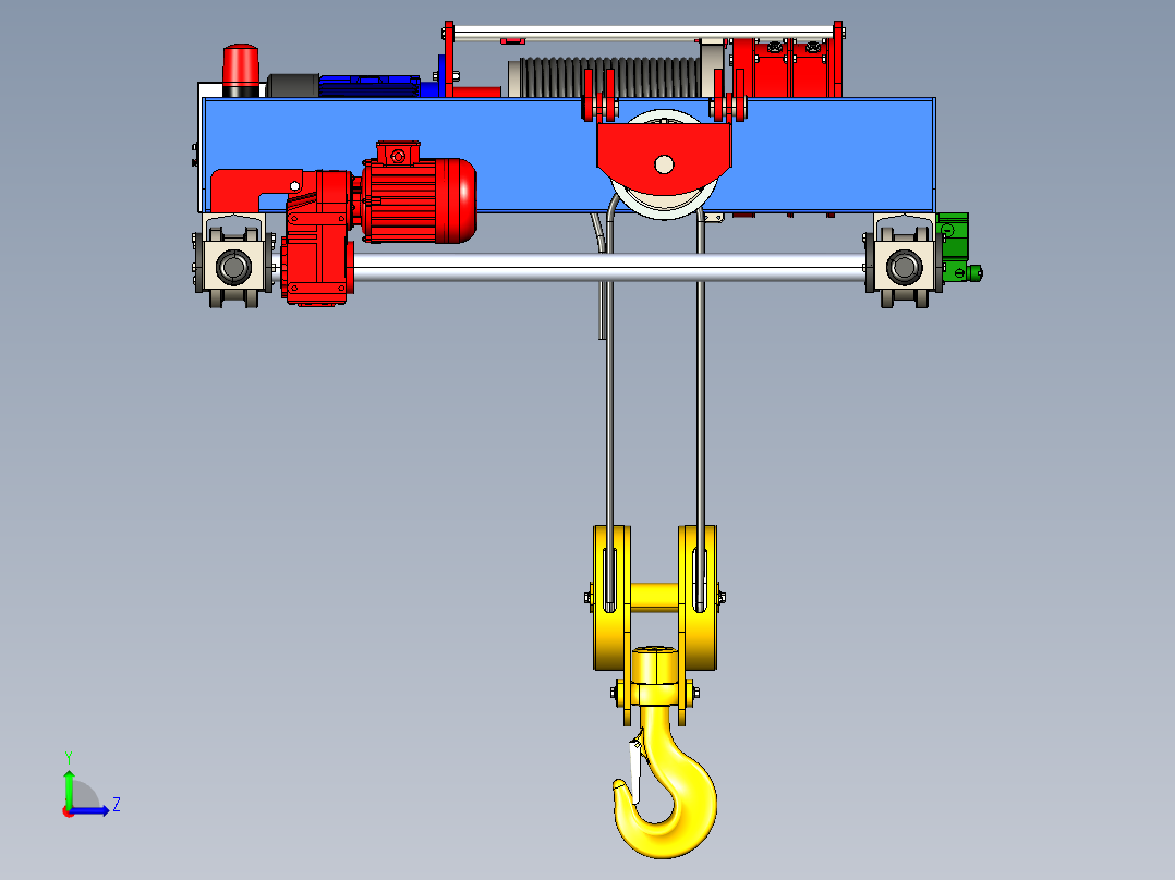 Palan天车又称桥式起重机3D数模图纸 STEP格式左视图