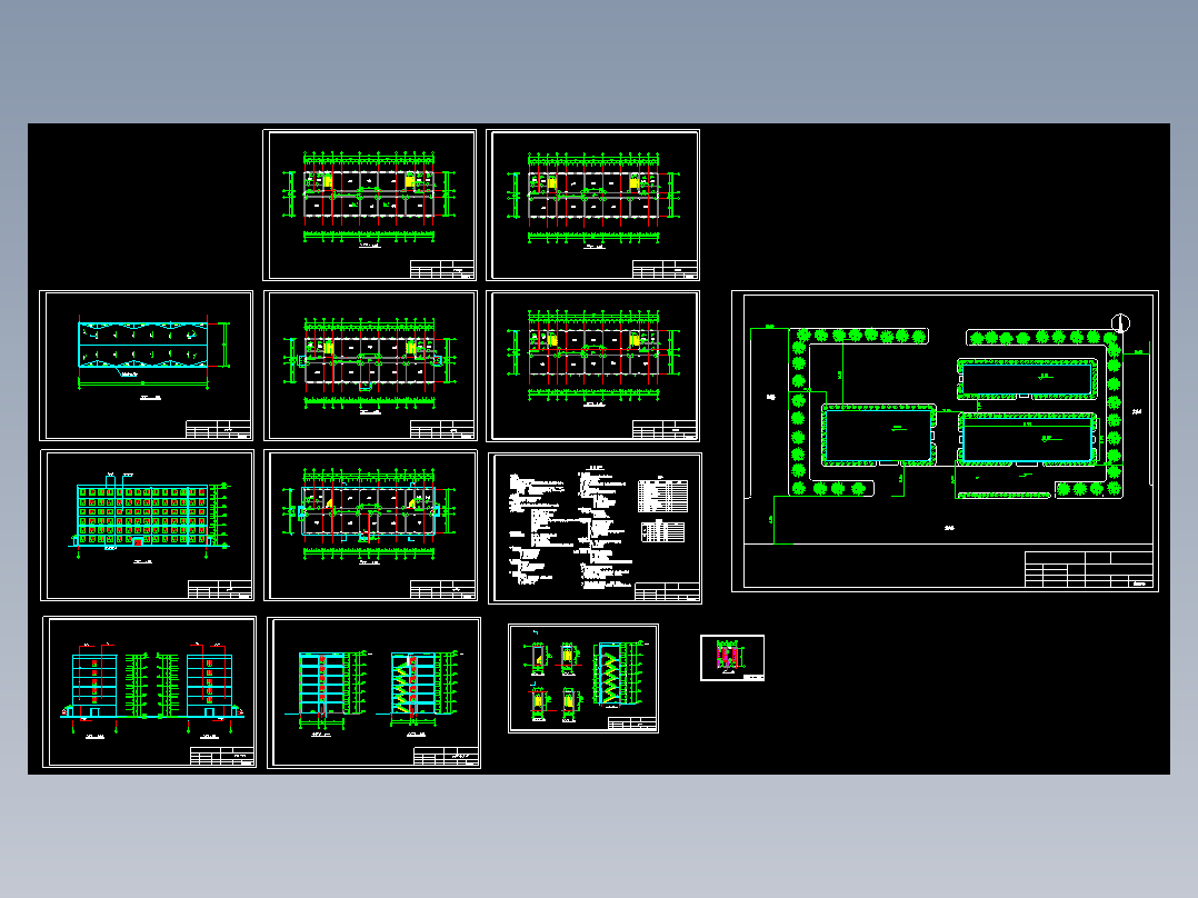 【六层】5300平米左右一字型框架结构教学楼（建筑图、结构图、计算书）