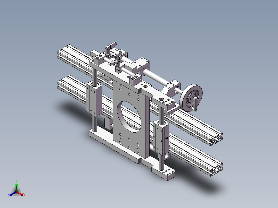 使用了梯形丝杠的手动调整组件正等轴测图