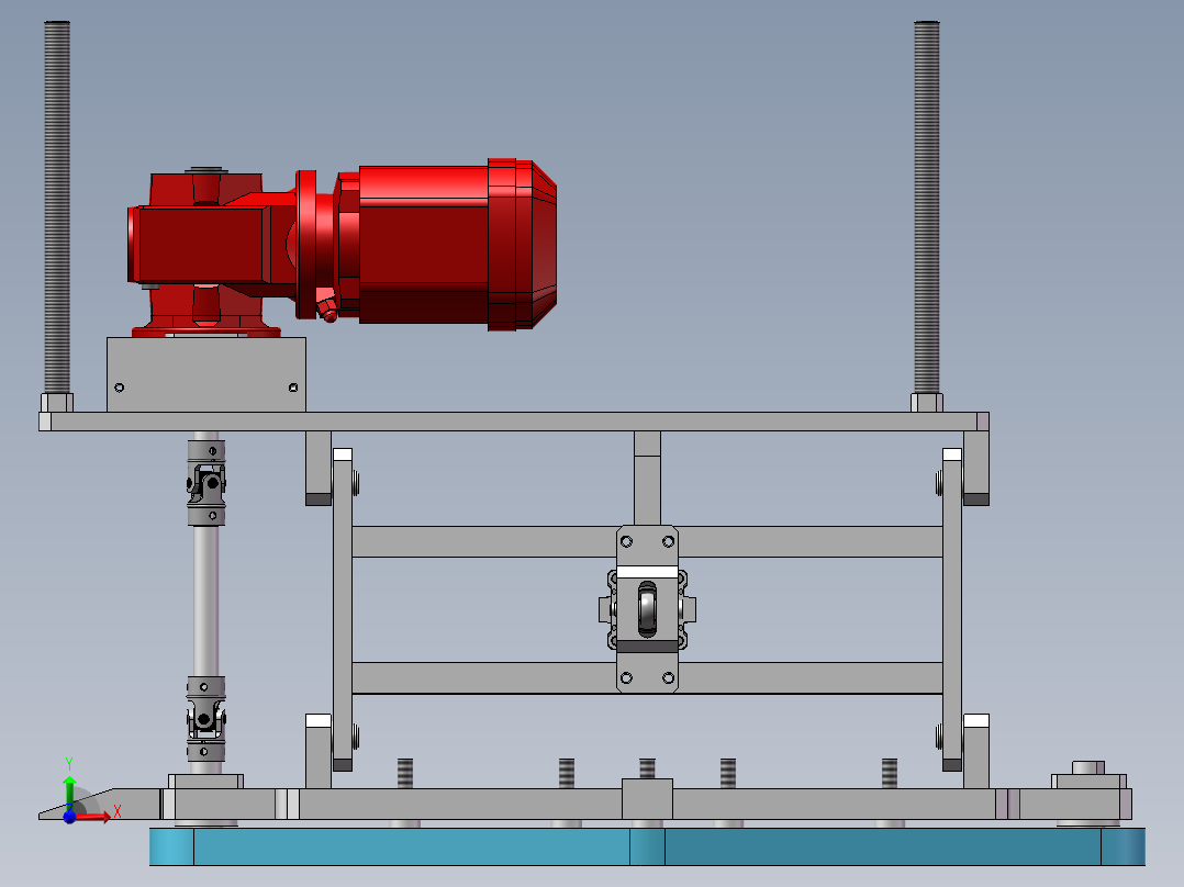 皮带夹紧输送+四连杆摆转+气动夹紧+万向连接前视图