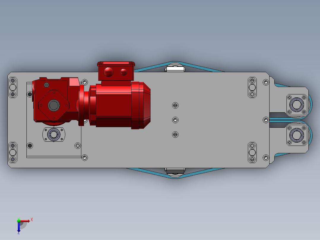 皮带夹紧输送+四连杆摆转+气动夹紧+万向连接俯视图