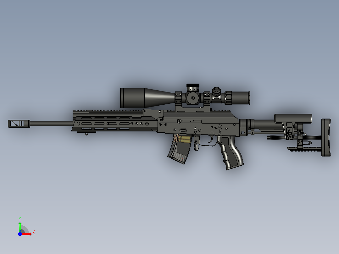 手枪左轮冲锋枪老式狙击步枪设计3D图纸akm-iridium-marksman STP前视图