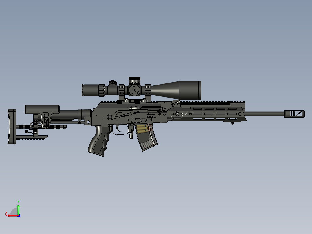 手枪左轮冲锋枪老式狙击步枪设计3D图纸akm-iridium-marksman STP后视图
