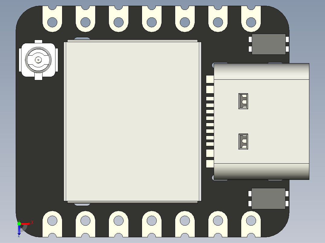 Seeed Studio XIAO ESP32S3利用240MHz Xtensa 32位LX7双核处理器，支持WiFi和5.0无线连接，支持功耗低至14μA的深度睡眠模式，同时支持锂电池充电管理。非常适合物联网、智能家居、无线可穿戴设备、机器人等俯视图
