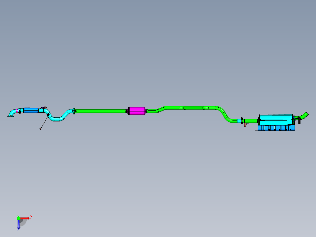 汽车排气系统总成俯视图