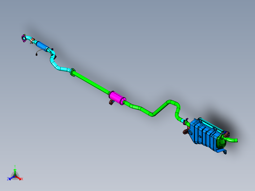 汽车排气系统总成正等轴测图