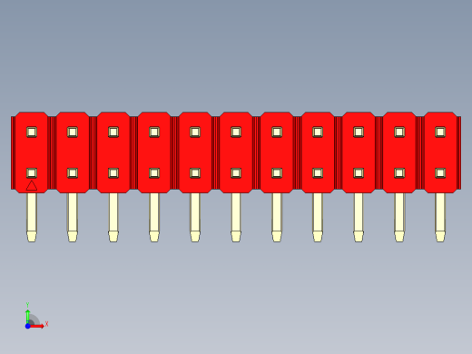 彩色公排针 100mil 2.54mm 系列-DS1022_red_2x11p_100mil_TypeD_rev1.0前视缩略图