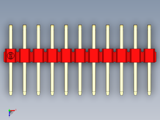 彩色公排针 100mil 2.54mm 系列-DS1022_red_2x11p_100mil_TypeD_rev1.0俯视缩略图