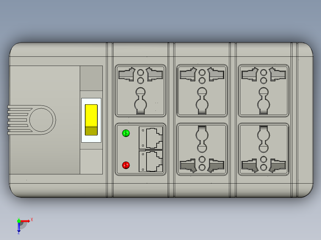 国标电源排插15孔+2网线 STP PROE俯视图
