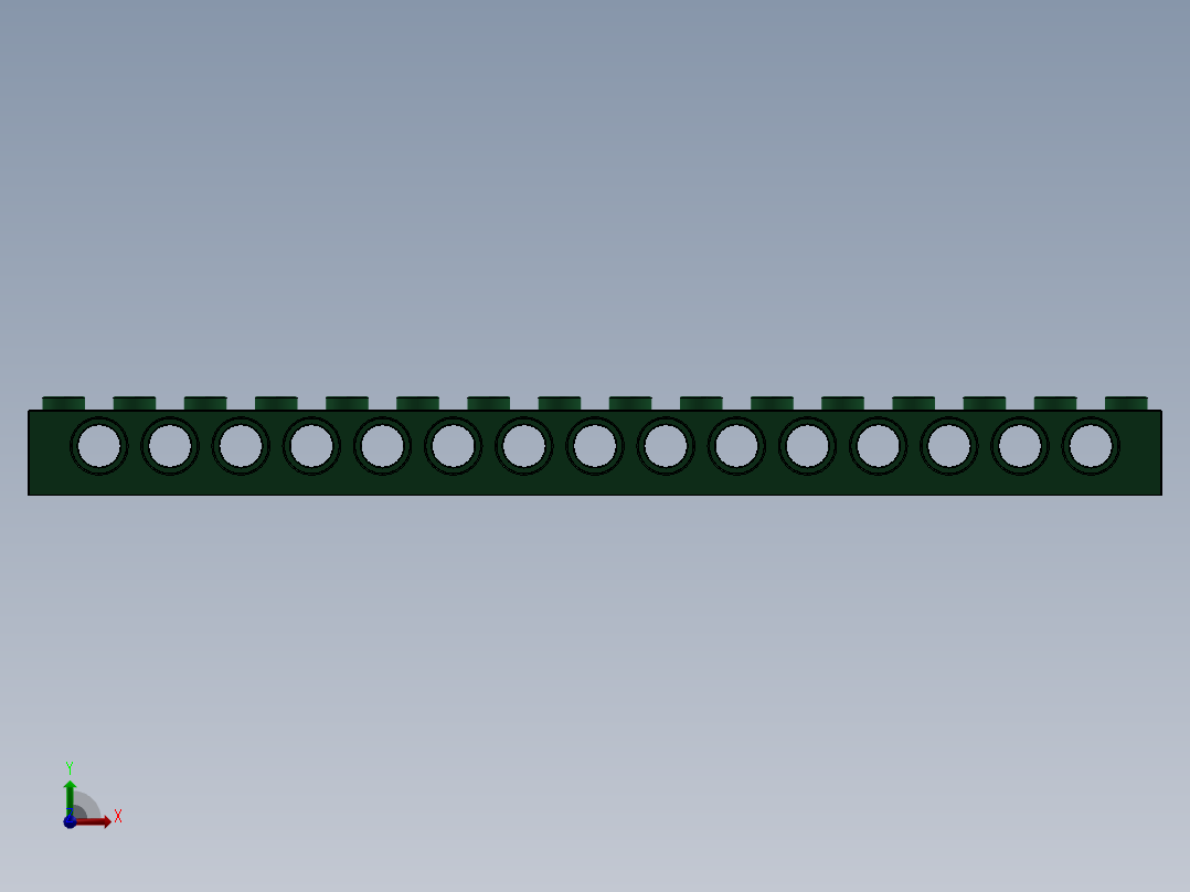 乐高机械组积木（横梁）-3703 Dark Green Technic Brick 1 x 16 with Holes前视图