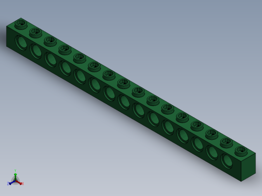 乐高机械组积木（横梁）-3703 Dark Green Technic Brick 1 x 16 with Holes正等轴测缩略图