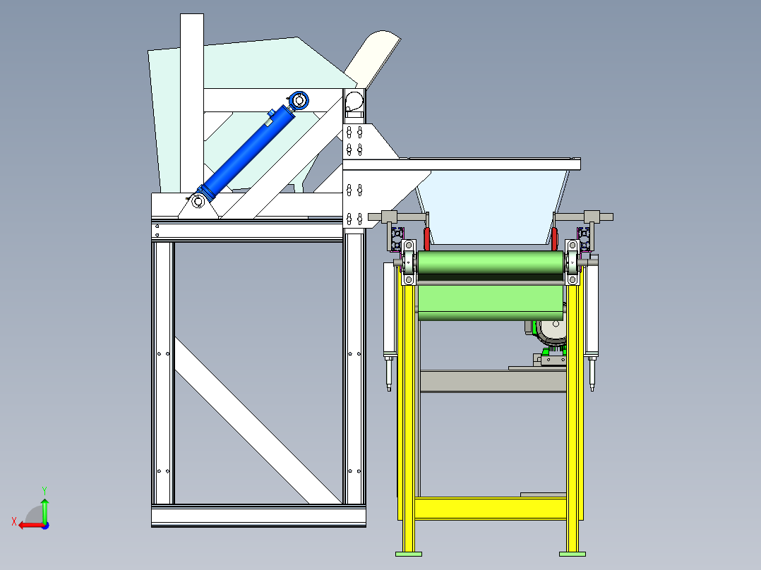 物料翻料到皮带输送线上设计后视图