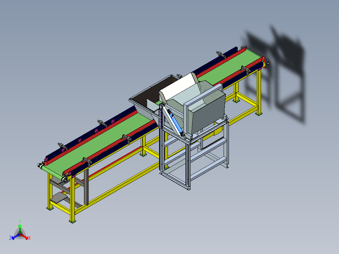 物料翻料到皮带输送线上设计正等轴测图