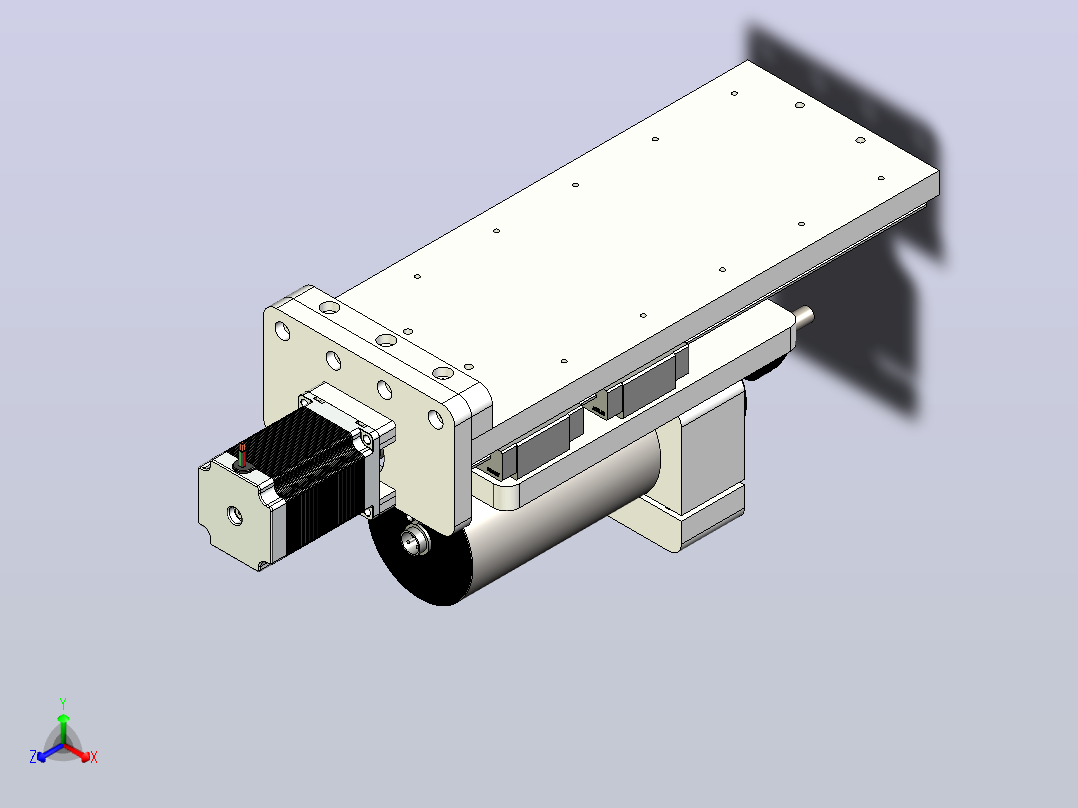 CNC刳刨机Z轴组件的Fusion 360参数模型，具有15毫米Hiwin导轨、16毫米滚珠丝杠和Nema23步进电机主视图