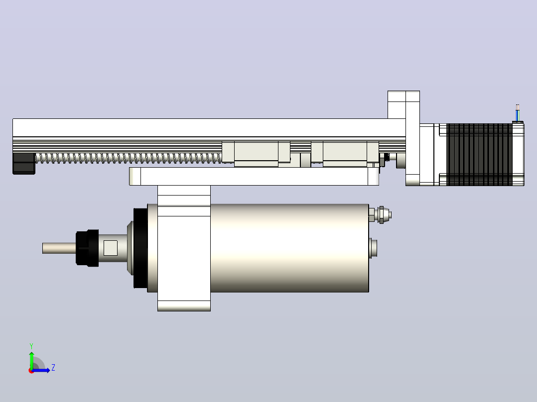 CNC刳刨机Z轴组件的Fusion 360参数模型，具有15毫米Hiwin导轨、16毫米滚珠丝杠和Nema23步进电机左视图
