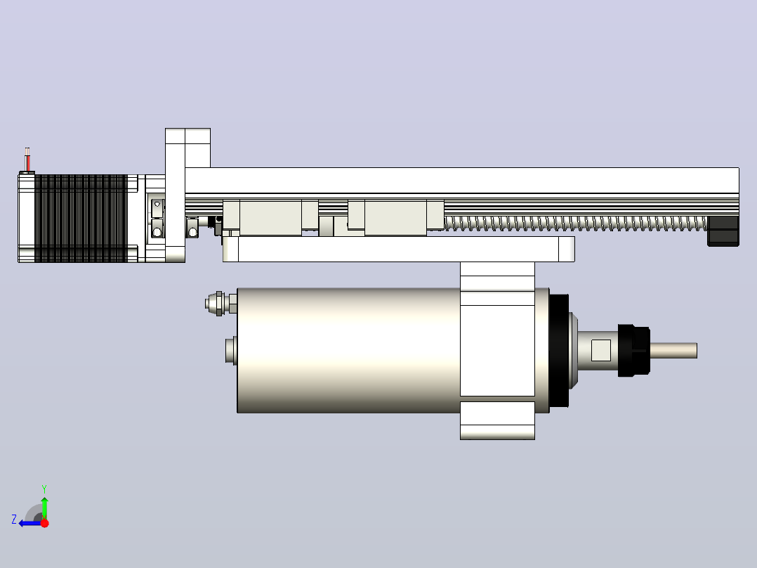 CNC刳刨机Z轴组件的Fusion 360参数模型，具有15毫米Hiwin导轨、16毫米滚珠丝杠和Nema23步进电机右视图