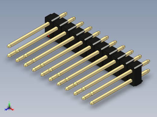 彩色公头100mil（2.54mm）系列-DS1021_black_2x11p_100mil_Type5_rev1.0正等轴测缩略图