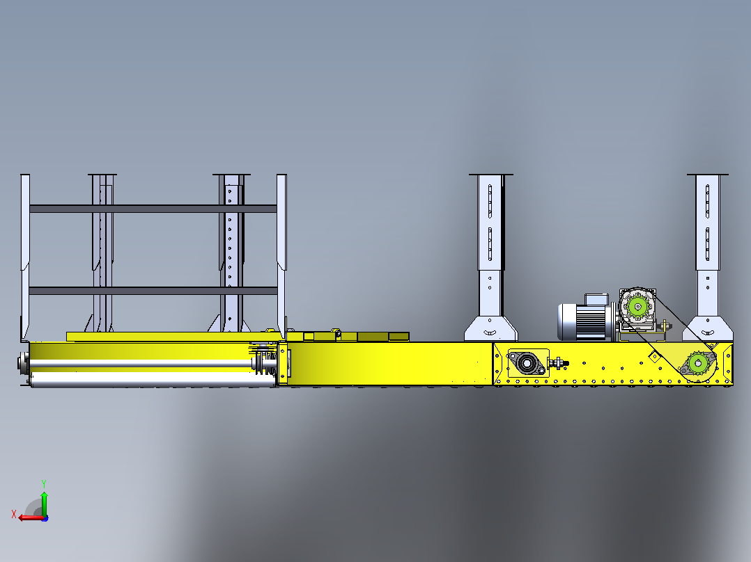 两段90度活辊输送弯道传送机3D图纸 Solidworks设计后视图
