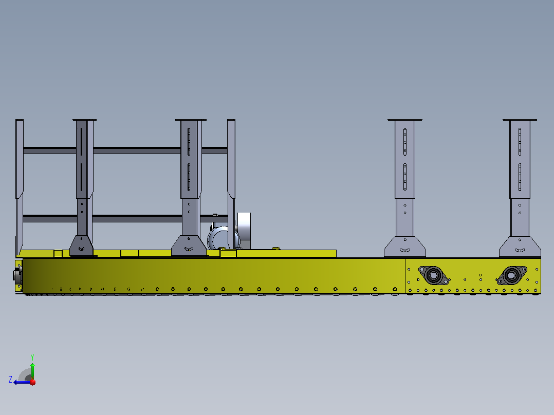 两段90度活辊输送弯道传送机3D图纸 Solidworks设计右视图