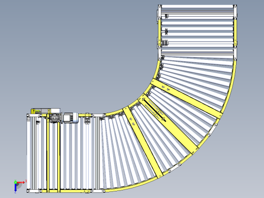 两段90度活辊输送弯道传送机3D图纸 Solidworks设计俯视缩略图