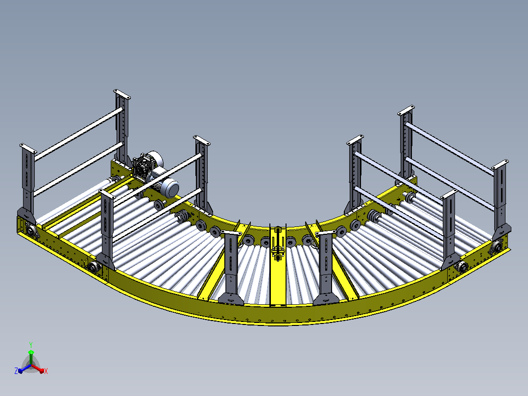 两段90度活辊输送弯道传送机3D图纸 Solidworks设计正等轴测图