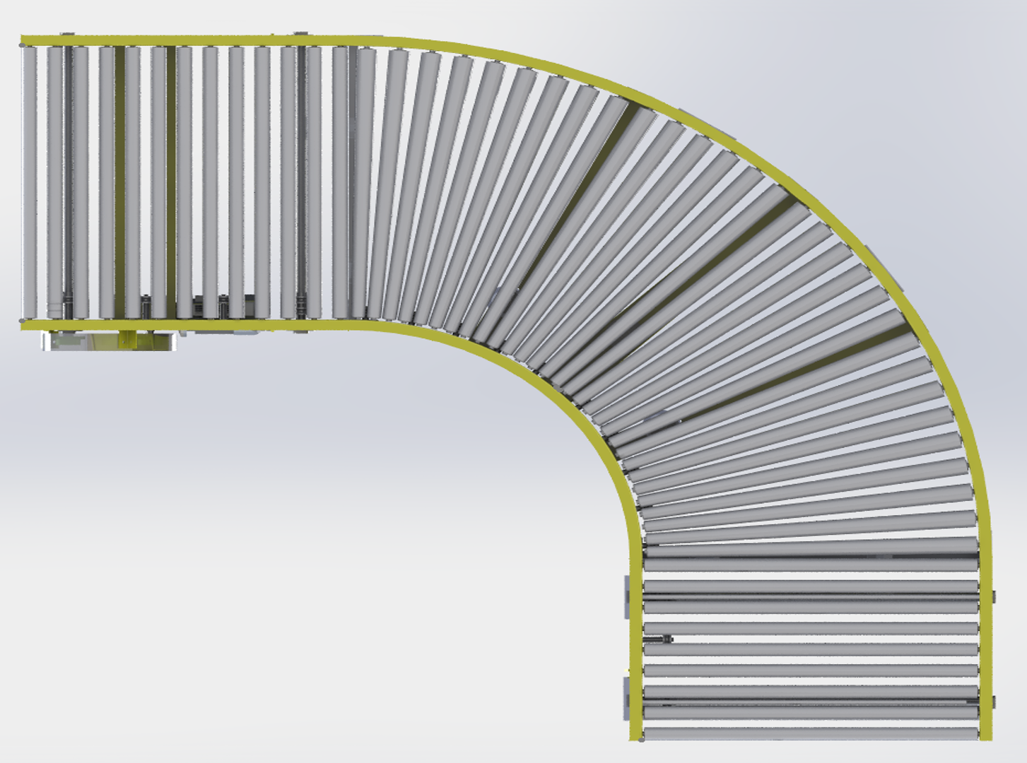 两段90度活辊输送弯道传送机3D图纸 Solidworks设计
