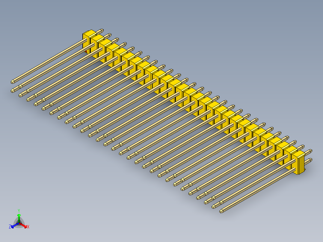 彩色公头100mil（2.54mm）系列-DS1021_yellow_2x28p_100mil_Type43_rev1.0正等轴测图