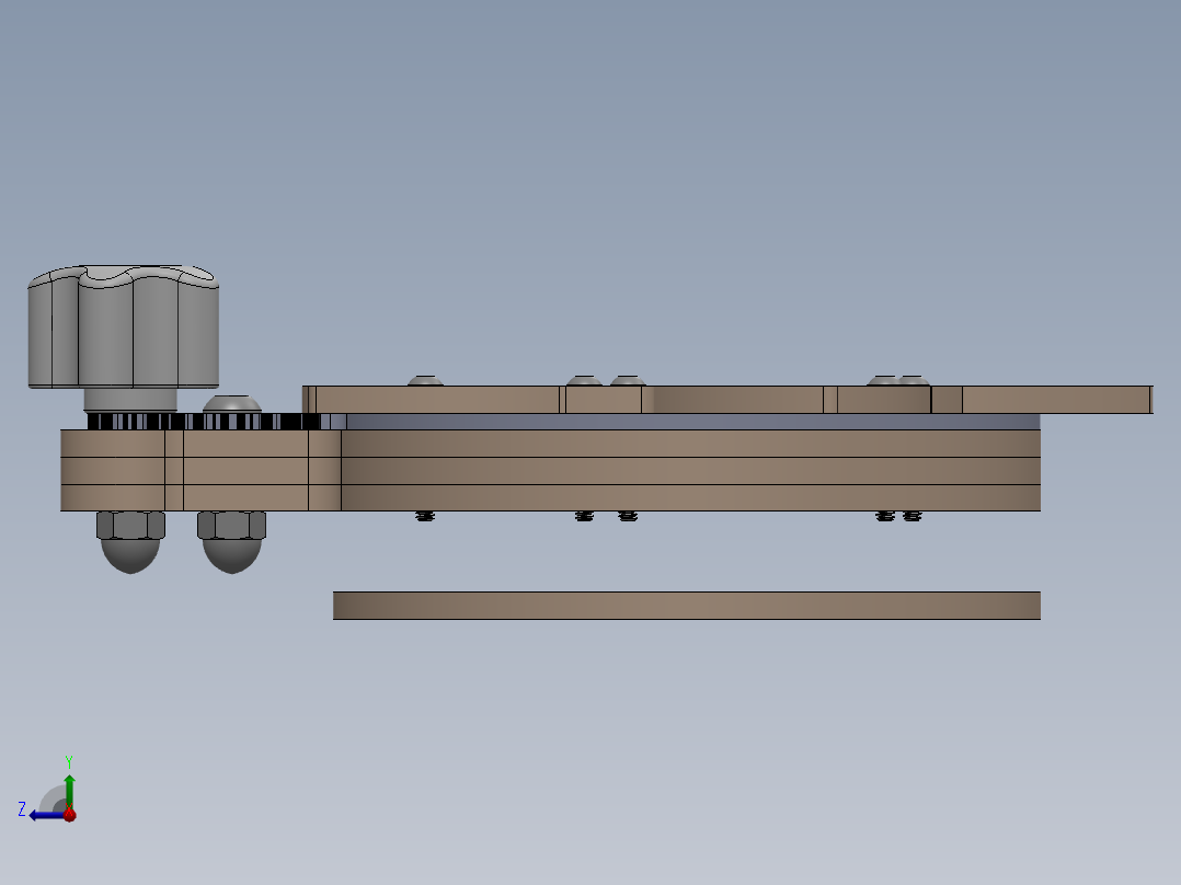 带齿轮旋钮的虹膜盒右视图