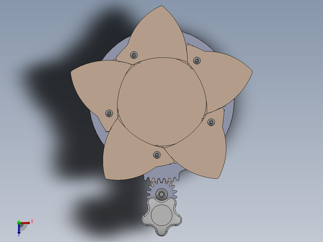 带齿轮旋钮的虹膜盒俯视图