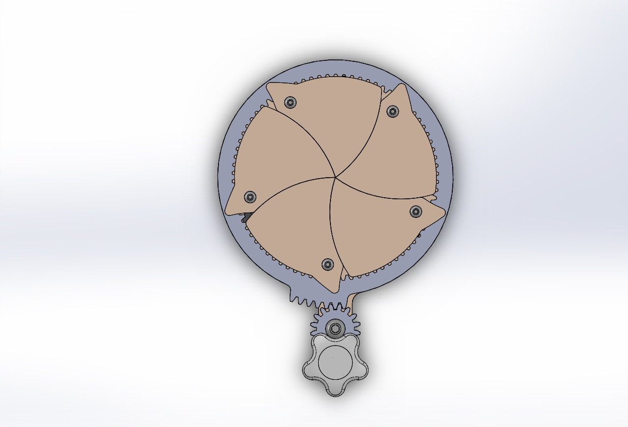 带齿轮旋钮的虹膜盒