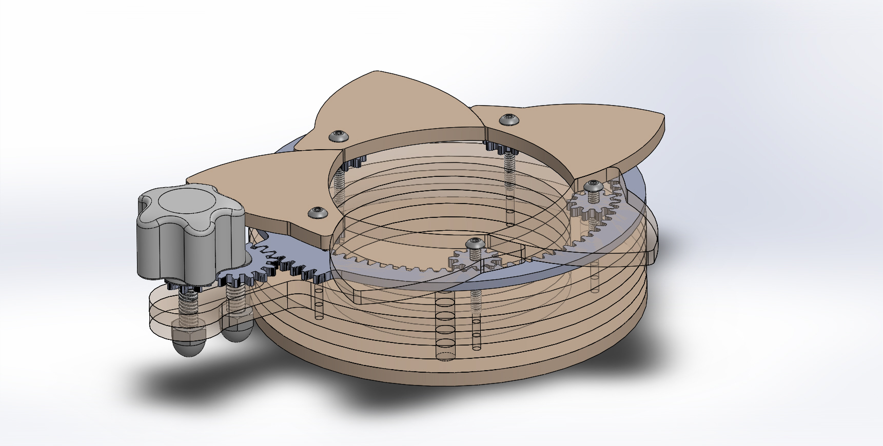 带齿轮旋钮的虹膜盒