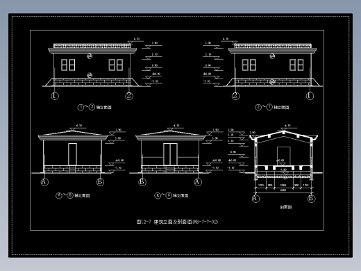 图12-7 建筑立面及剖面图(KB-7-T-02)