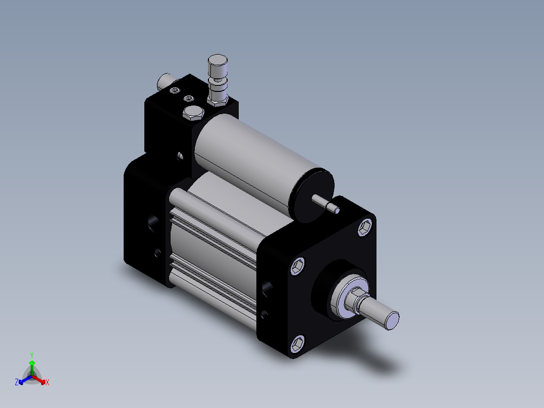 带刹车的集成气动缸Ø50x50 和 Ø80x50集成液压制动正等轴测图