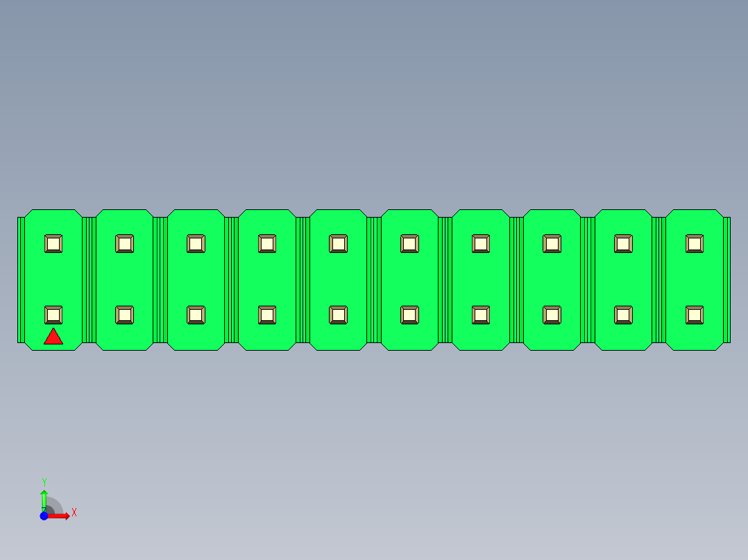 彩色公头100mil（2.54mm）系列-DS1021_green_2x10p_100mil_Type43_rev1.0前视图