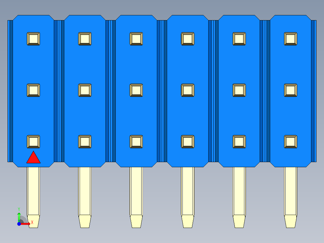 彩色公排针 100mil 2.54mm 系列-DS1022_blue_3x06p_100mil_TypeD_rev1.0前视图